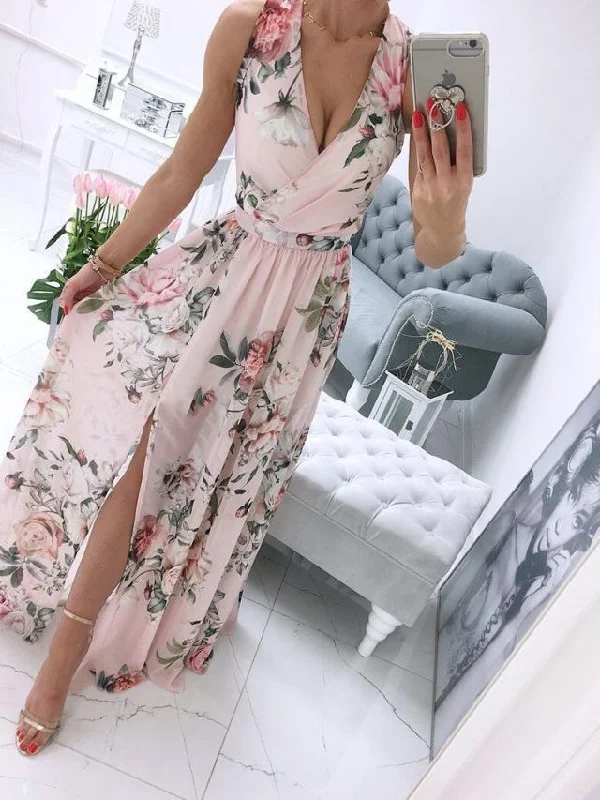 Sleeveless V Neck Side Split Tank Maxi Dress Fashionable Maxi Dress with Fringe