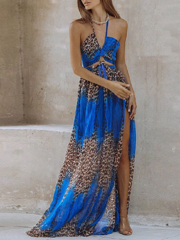 Sleeveless V Neck Spaghetti Strap Maxi Dress Trendy Ruffled Maxi Dress