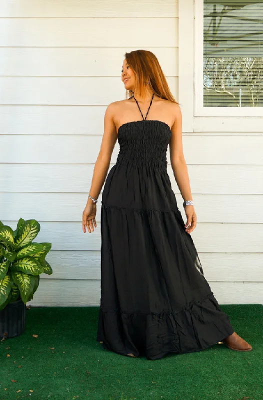 Solid Black Tiered SunDress Maxi Dress Cozy Wrap Maxi Dress