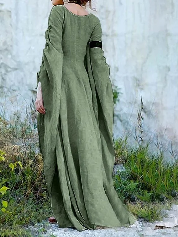 Solid Color Round Neck Long Sleeve Halloween Maxi Dress Cozy Ruffle Sleeve Maxi Dress Solid Color Round Neck Long Sleeve Halloween Maxi Dress Cozy Ruffle Sleeve Maxi Dress