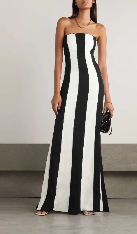 STRAPLESS STRIPED MAXI DRESS Cozy Cold-Shoulder Maxi Dress