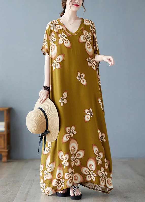 Stylish V Neck Print Cotton Beach Maxi Dresses Short Sleeve Trendy Off-Shoulder Ruffle Maxi Dress Stylish V Neck Print Cotton Beach Maxi Dresses Short Sleeve Trendy Off-Shoulder Ruffle Maxi Dress