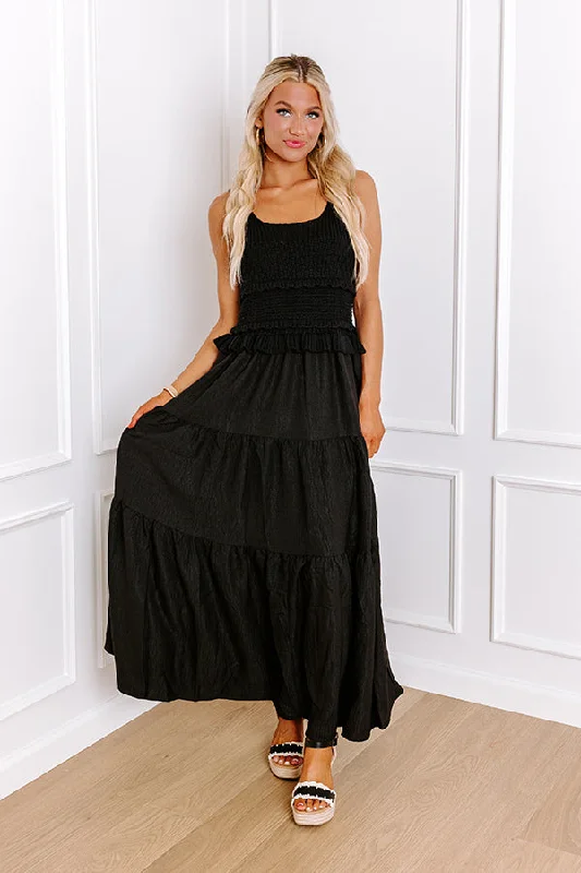 Sunset Beach Stroll Crochet Maxi Dress in Black Trendy Floral Print Maxi Dress