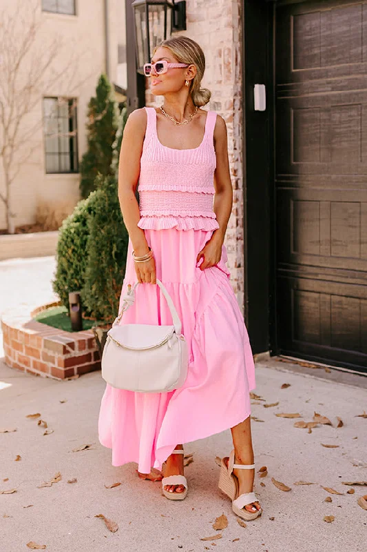 Sunset Beach Stroll Crochet Maxi Dress in Pink Elegant Silk Maxi Dress