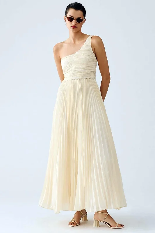 Sweet Grace One-Shoulder Pleated Maxi Dress Fashionable Faux Wrap Maxi Dress