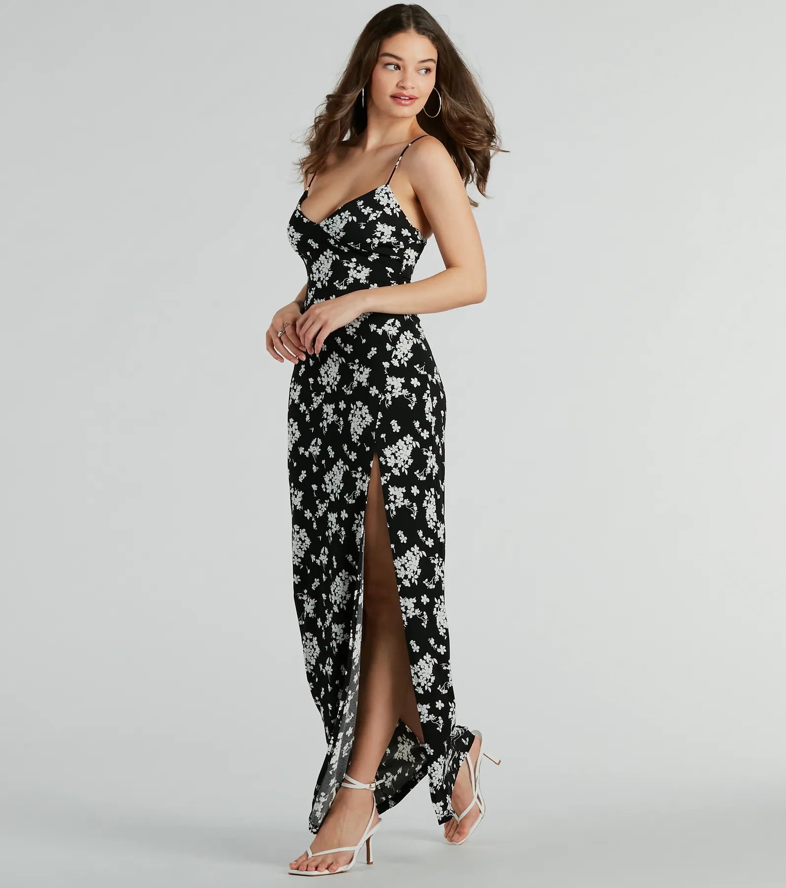 Sweet Mood High Slit Floral Knit Maxi Dress Fashionable Faux Wrap Maxi Dress
