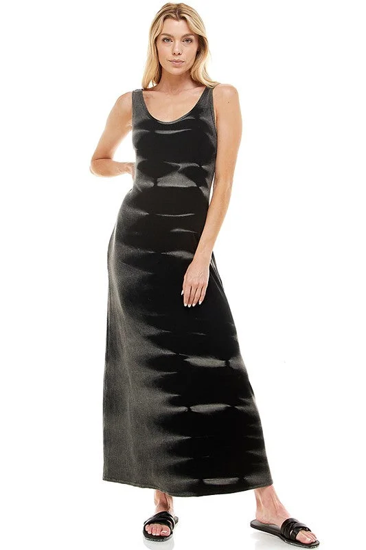 T-Party Black and Grey Tie Dye Racerback Maxi Dress Trendy Ruffled Maxi Dress
