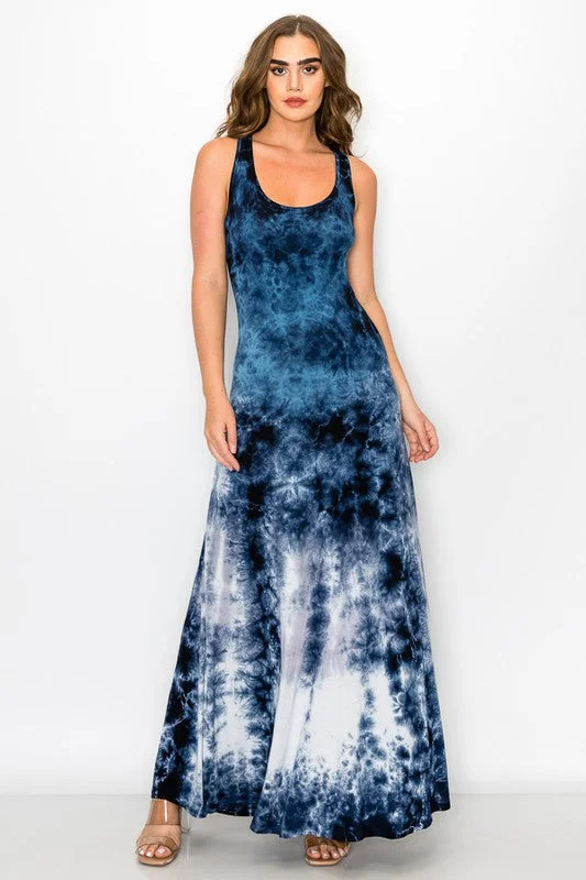 T-Party Navy Tie Dye Racerback Maxi Dress Trendy A-Line Maxi Dress