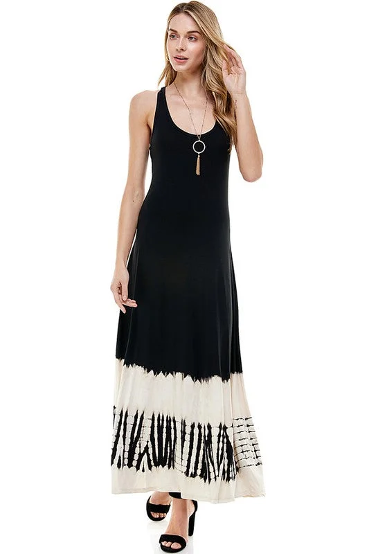 T-Party Black and White Tie Dye Racerback Maxi Dress Fashionable Sheer Maxi Dress