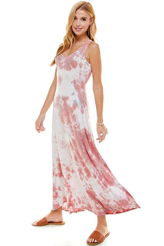 T-Party Dusty Rose Tie Dye Racerback Maxi Dress Elegant Maxi Dress with Drapes