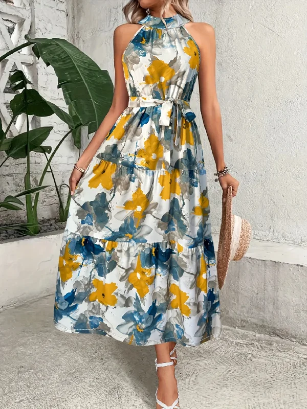 Tiered Printed Halter Maxi Dress Cozy Cold-Shoulder Maxi Dress