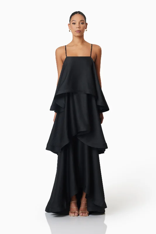 Tilly Tiered Maxi Dress in Black Chic Summer Floral Maxi Dress