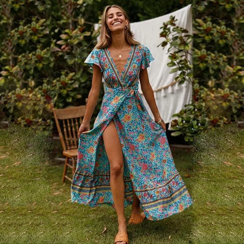 FELICIA - MAXI DRESS WITH HIGH SLIT Comfortable Maxi Dress with Sleeves