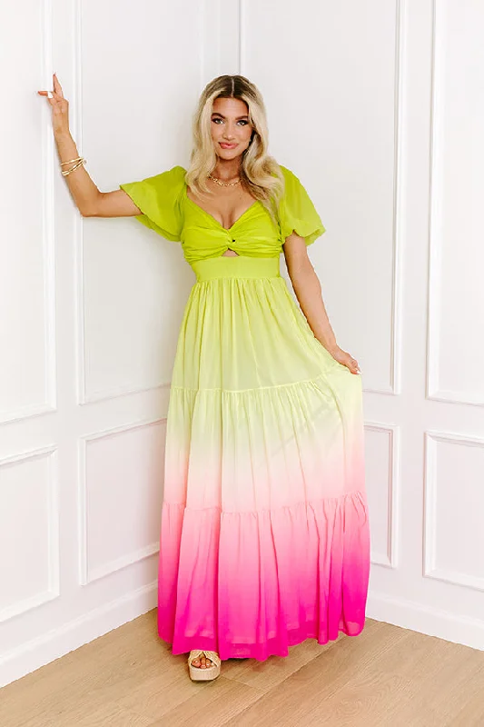 Vibrant Vista Ombre Maxi Dress Fashionable Chiffon Tiered Maxi Dress