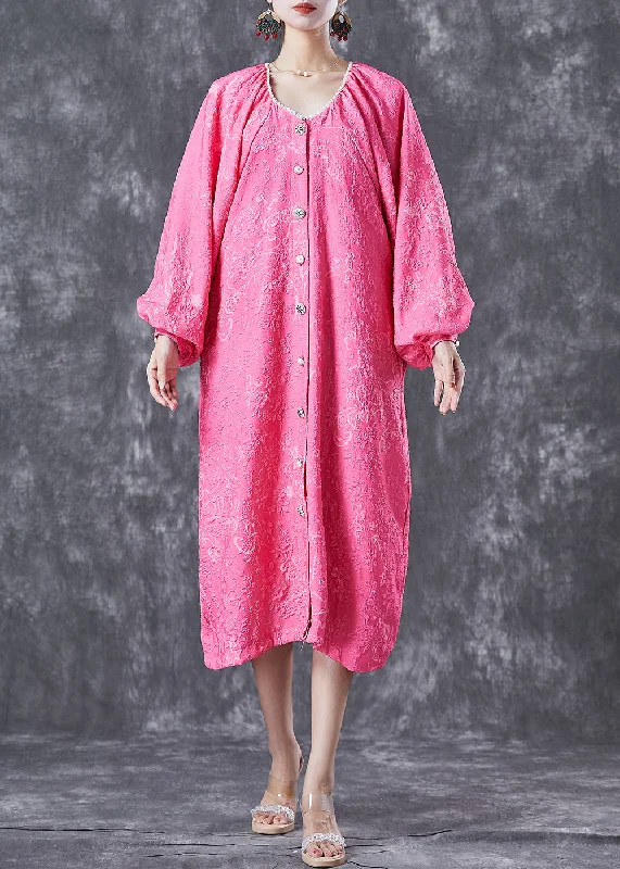 Women Rose Oversized Jacquard Cotton Maxi Dress Lantern Sleeve Stylish A-Line Maxi Dress Women Rose Oversized Jacquard Cotton Maxi Dress Lantern Sleeve Stylish A-Line Maxi Dress