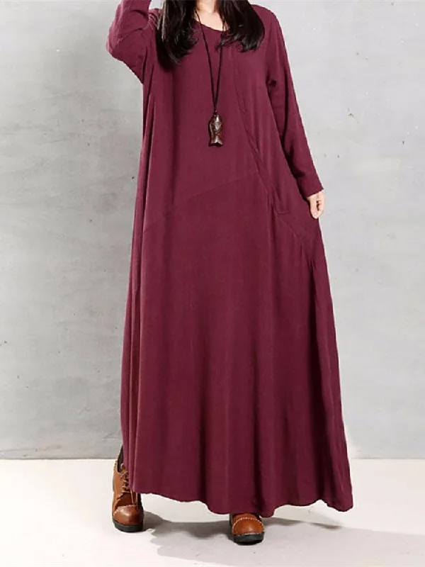 Women Vintage Cotton Tunic Loose Large Size Long Sleeve Maxi Dress Elegant Maxi Dress with Drapes Women Vintage Cotton Tunic Loose Large Size Long Sleeve Maxi Dress Elegant Maxi Dress with Drapes