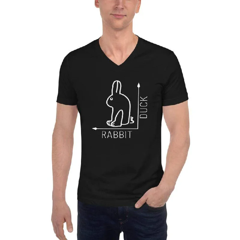 Rabbit-Duck Illusion - Rabbit Edition - Unisex V-Neck T-Shirt Seamless Knitted Crochet Rabbit-Duck Illusion - Rabbit Edition - Unisex V-Neck T-Shirt Seamless Knitted Crochet