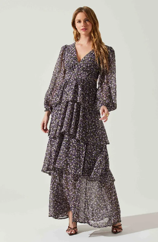 Anora Floral Tiered Maxi Dress Trendy Short Sleeve Maxi Dress