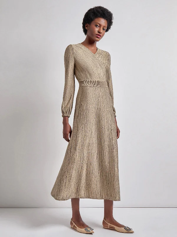 Bishop Sleeve Jacquard Knit Maxi Dress Trendy Ruffled Maxi Dress