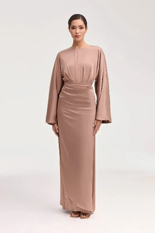 Cedra Satin Wrap Maxi Dress - Caffe Classic A-Line Maxi Dress