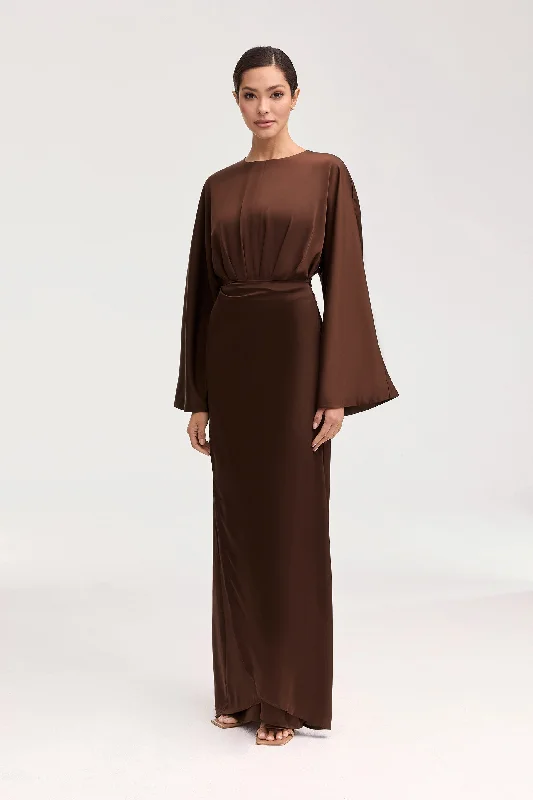 Cedra Satin Wrap Maxi Dress - Chocolate Fashionable High-Low Maxi Dress