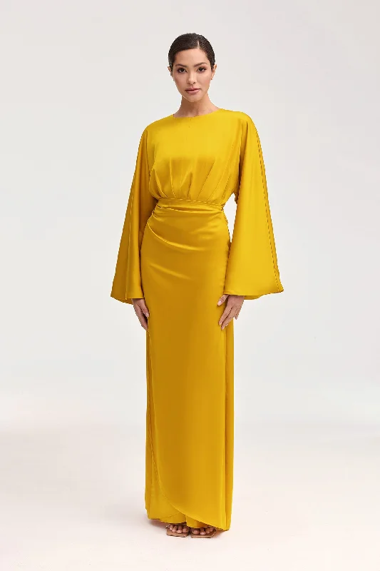 Cedra Satin Wrap Maxi Dress - Honey Comfortable Bohemian Maxi Dress