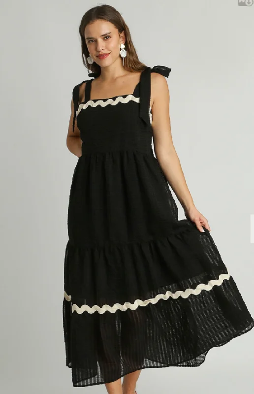 Checkered Organza Sleeveless Ribbon Tie Tiered Maxi Dress Chic Button-Up Maxi Dress