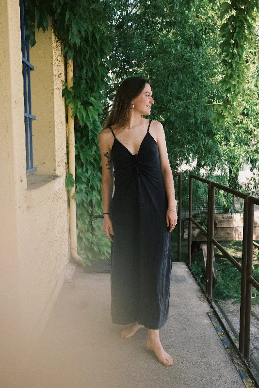 cupro maxi dress - slate black Trendy Maxi Dress with Straps