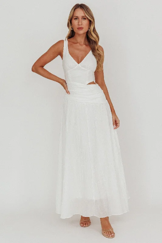 First Dates Waist Cut-Out Maxi Dress White Elegant Maxi Dress with Pockets