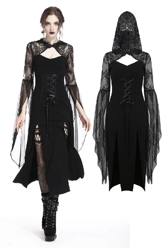 Gothic lacey hooded side slits maxi dress DW244 Stylish Pleated A-Line Maxi Dress