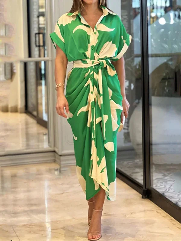 High Waisted Short Sleeves Buttoned Flower Print Tied Waist Lapel Maxi Dresses Shirt Dress Comfortable T-Shirt Maxi Dress High Waisted Short Sleeves Buttoned Flower Print Tied Waist Lapel Maxi Dresses Shirt Dress Comfortable T-Shirt Maxi Dress