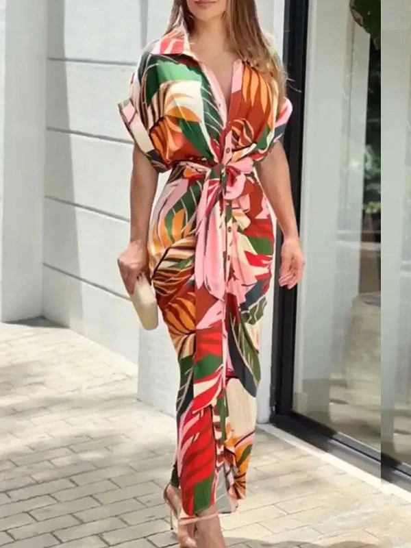 High Waisted Short Sleeves Buttoned Printed Tied Waist Lapel Maxi Dresses Shirt Dress Fashionable Sleeveless Maxi Dress High Waisted Short Sleeves Buttoned Printed Tied Waist Lapel Maxi Dresses Shirt Dress Fashionable Sleeveless Maxi Dress
