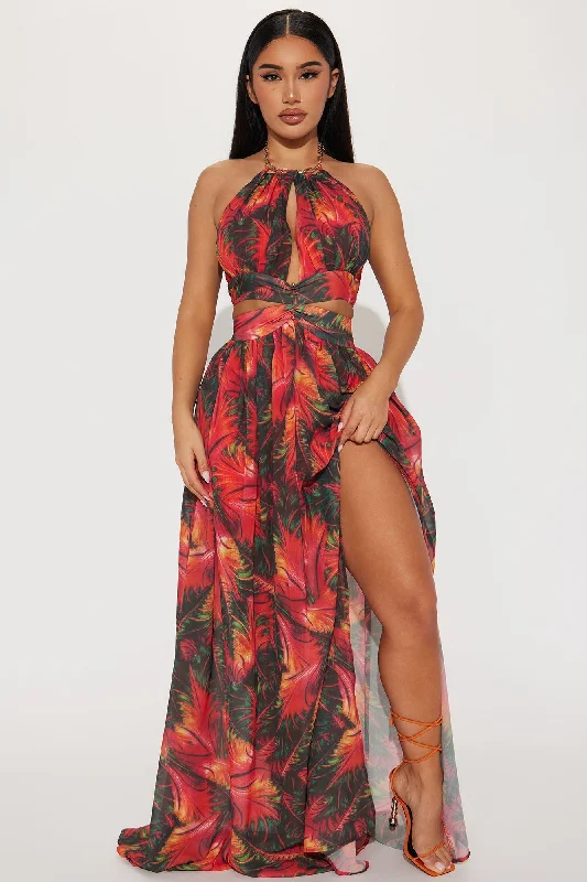 Hot In The Tropics Maxi Dress - Red/combo Casual Maxi Dress with Pockets