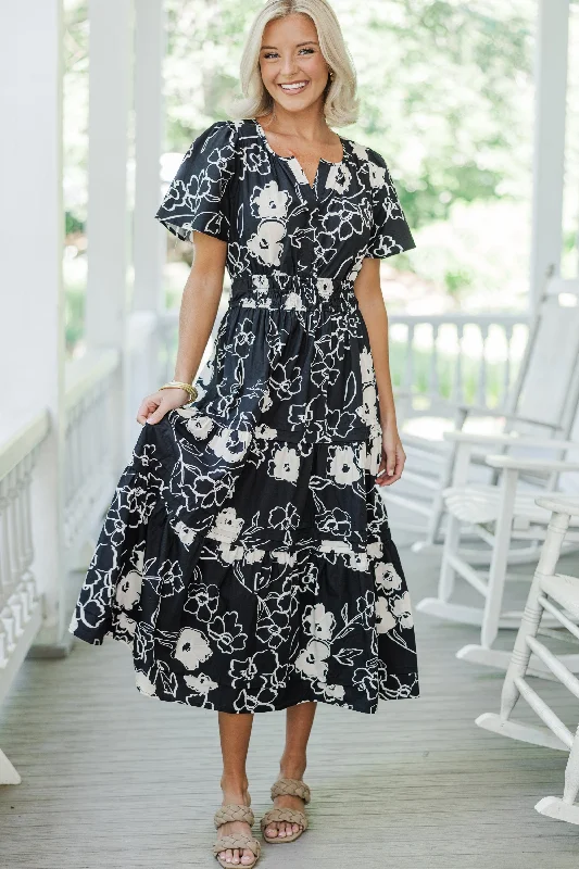 I'll Be Seeing You Black Floral Maxi Dress Comfortable T-Shirt Maxi Dress