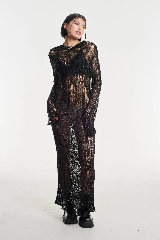 Jinx Sequin Sheer Black Maxi Dress Cozy Knit Maxi Dress