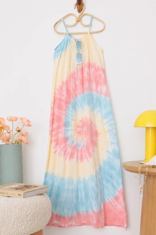 Girls Boho Tie-Dye Sleeveless Maxi Dress Elegant Tiered Maxi Dress