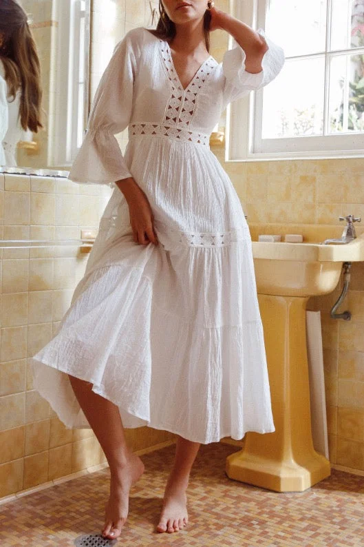 Macy Maxi Dress - White Elegant Pleated Maxi Dress