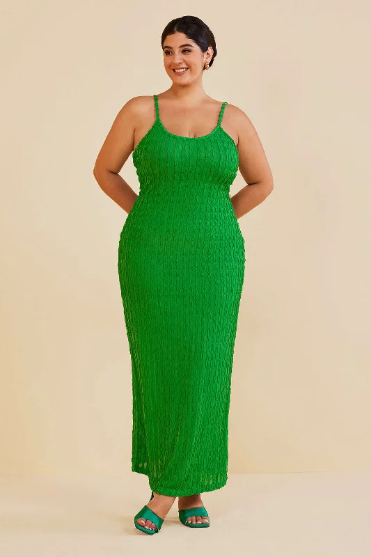 Plus Size Textured Slip Maxi Dress Trendy Ruffled Maxi Dress
