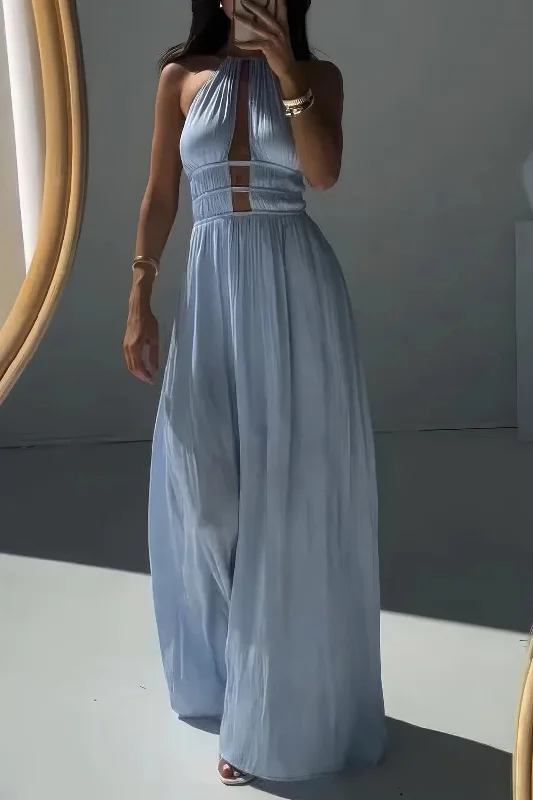 Halter Neck Cut Out Sleeveless Maxi Dress Elegant Wraparound Maxi Dress