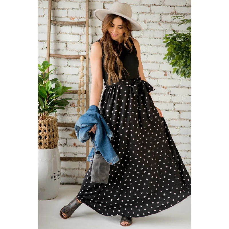 Polka Dot Bow Maxi Dress Fashionable Faux Wrap Maxi Dress
