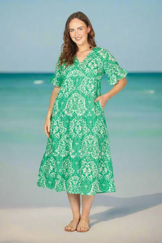 Sabrina Maxi Dress in Green Danube Chic Off-Shoulder Maxi Dress