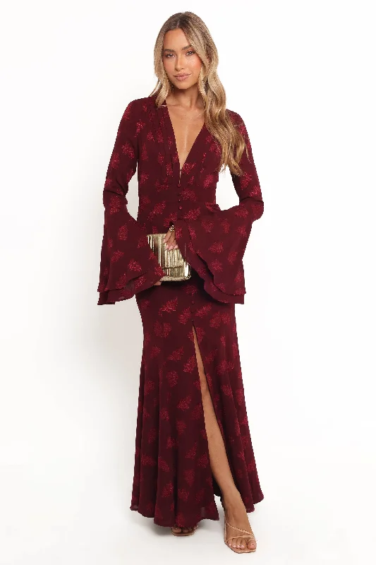 Sarey Maxi Dress - Burgundy Stylish Boho Chic Maxi Dress