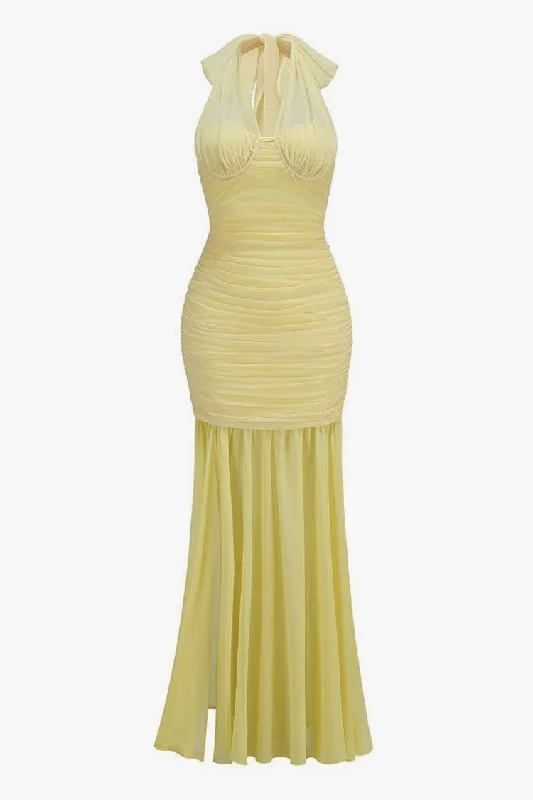 Sexy Scarf Halter Bustier Ruched Mesh Chiffon Split Evening Maxi Dress Cozy Cold-Shoulder Maxi Dress Sexy Scarf Halter Bustier Ruched Mesh Chiffon Split Evening Maxi Dress Cozy Cold-Shoulder Maxi Dress