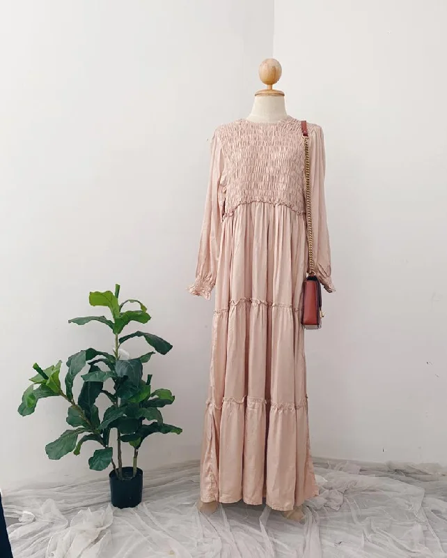 Smocked Maxi Dress - Mat Silk Fashionable Halter Neck Maxi Dress