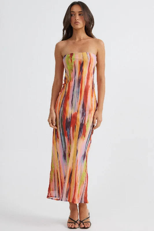 St Barts Strapless Maxi Dress - Print Comfortable Fit-and-Flare Maxi Dress