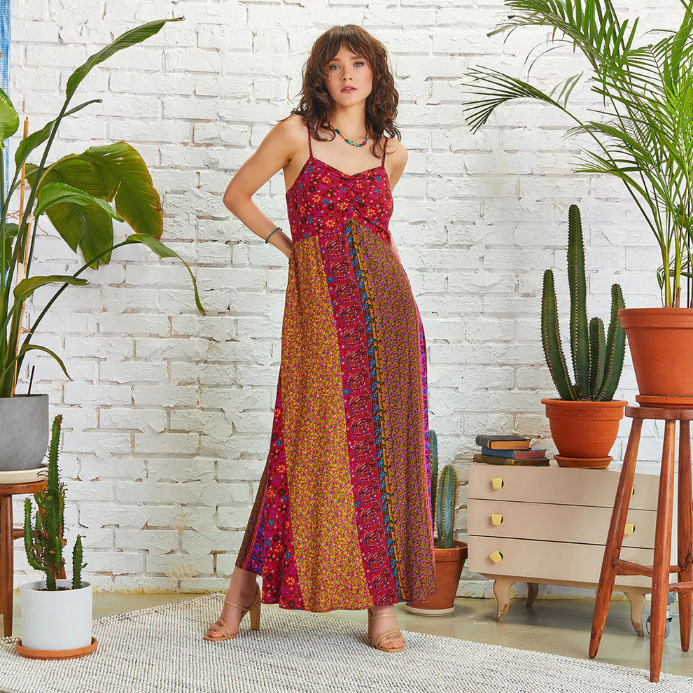 Strappy Floral Print Patchwork Maxi Dress Classic A-Line Maxi Dress