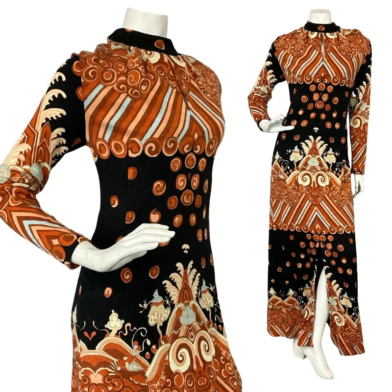 VTG 60S 70S ORANGE BLUE BLACK PSYCHEDELIC HIPPY KEYHOLE PARTY MAXI DRESS S 8 10 Classic A-Line Maxi Dress VTG 60S 70S ORANGE BLUE BLACK PSYCHEDELIC HIPPY KEYHOLE PARTY MAXI DRESS S 8 10 Classic A-Line Maxi Dress