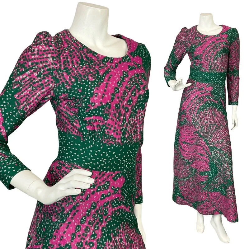 VTG 60S 70S PINK GREEN SILVER PSYCHDELIC DOTTY LONG SLEEVE PARTY MAXI DRESS 4 Stylish Boho Maxi Dress VTG 60S 70S PINK GREEN SILVER PSYCHDELIC DOTTY LONG SLEEVE PARTY MAXI DRESS 4 Stylish Boho Maxi Dress