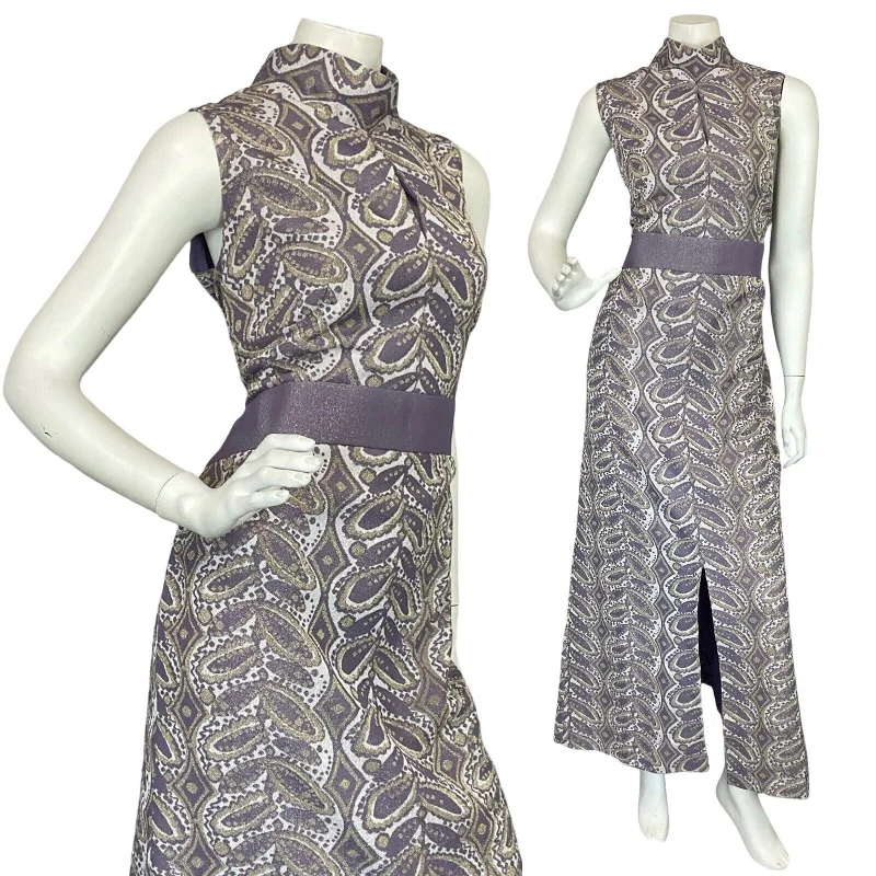 VTG 60S 70S PURPLE GOLD LUREX FUNNEL NECK PSYCHDELIC EVENING PARTY MAXI DRESS 14 Comfortable Satin Maxi Dress VTG 60S 70S PURPLE GOLD LUREX FUNNEL NECK PSYCHDELIC EVENING PARTY MAXI DRESS 14 Comfortable Satin Maxi Dress
