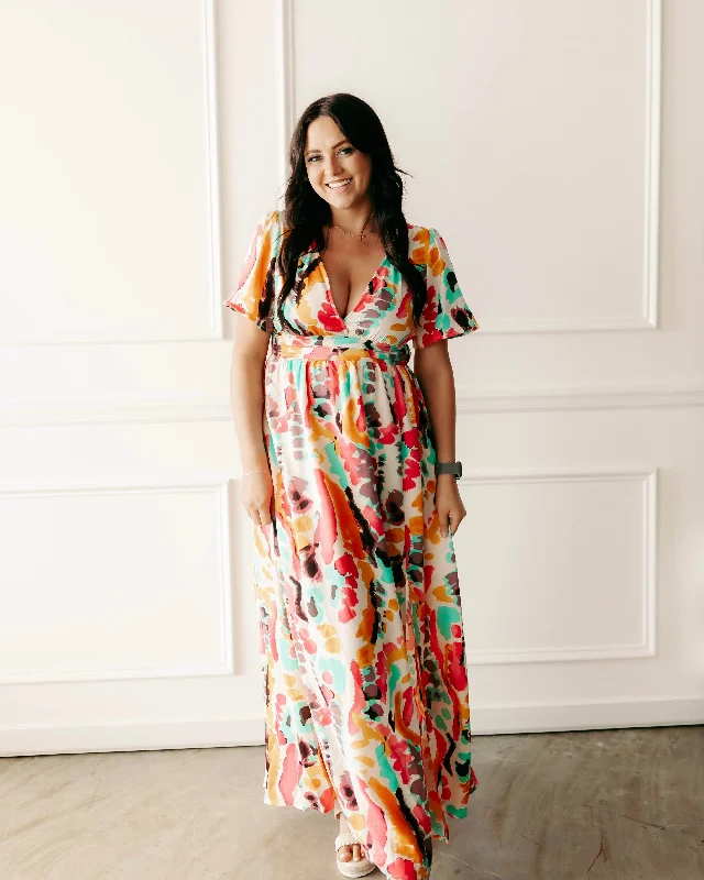 Whimsical Ways Tie Dye Maxi Dress Cozy Ruffle Sleeve Maxi Dress